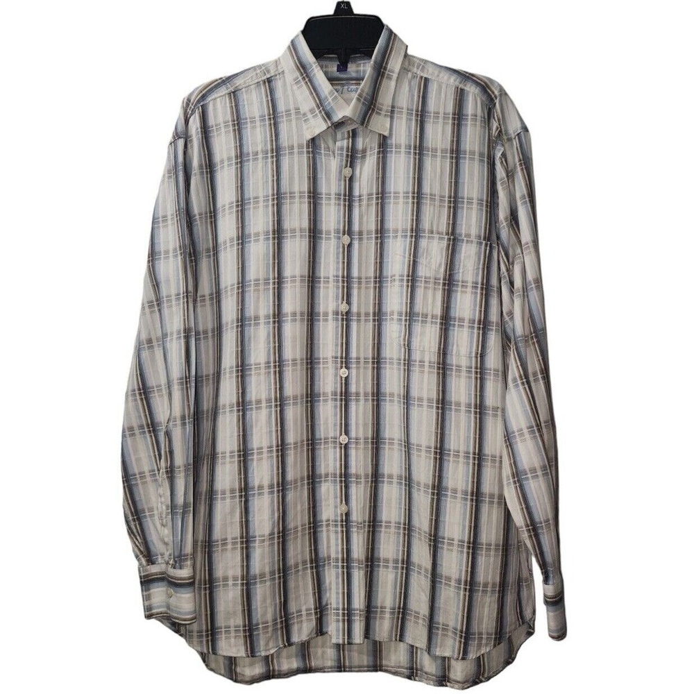 Alan Flusser Plaid Button Down Shirt‎ Long Sleeve Collared Casual Mens L